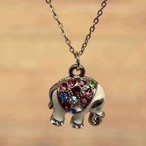 New Indio Jewelry Enamel and Rhinestone Elephant Gold Necklace #7041